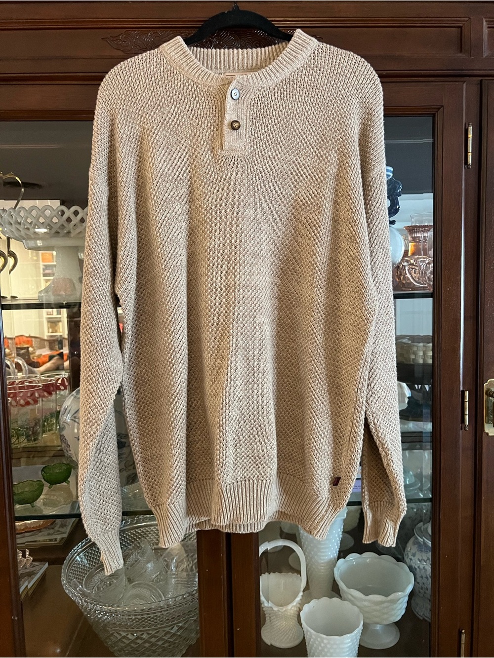 Men’s Woolrich ramie and cotton crew neck tan sweater size XL